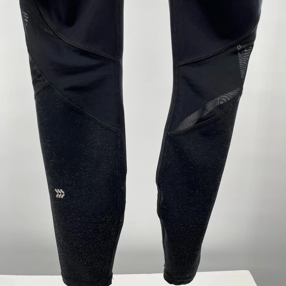 All in Motion Leggings Sparkly Contour Power Mesh Cut Outs Ventilating Black Me…